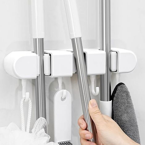 Wandmontierter Besen- und Mopphalter – Optimale Aufbewahrungslösung für Zuhause, mit Halterungen und Haken für maximale Platzersparnis (1/5)