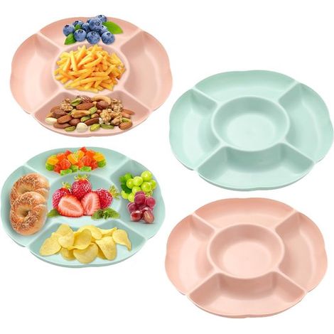 Set di 4 vassoi da portata con 5 scomparti, riutilizzabili per snack da festa, vassoio da frutta con scomparti per noci, dolci, frutta, caramelle, ecc. (1/5)