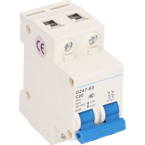 Disjoncteur miniature 2P, isolateur de courant résiduel, montage sur rail DIN, 400 V 20 A, DZ47-63 C20 (1/5)