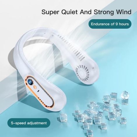 Ventilateur Sans Lame - Affichage Numérique - Chargement USB - 5 Vitesses Réglables - Blanc Vert Bleu