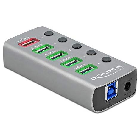 DeLOCK Hub USB 5 Gbps con 4 porte + 1 porta di ricarica rapida con interruttore e illuminazione (Delock - hub - 4 porte) (1/4)