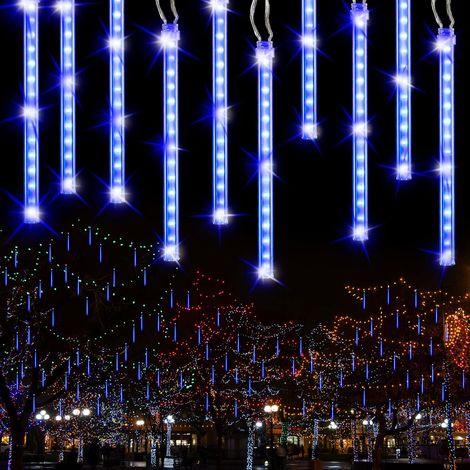 Guirlande Noël Extérieure 30cm 10 Tube 240 LED Météores Pluie Lumières Guirlande Lumineuse Étanche IP44 Éclairage pour Décoration de Arbre Mariage Intérieur Fête Jardin, Bleu