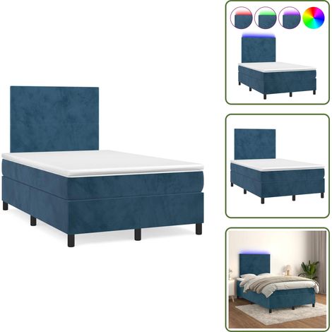 The Living Store Sommier à lattes de lit avec matelas LED bleu foncé 120x190 cm - Lit Plateforme - Lit Design - Lit Capitonné - Lit Velours - Lit Avec Éclairage Led (1/5)