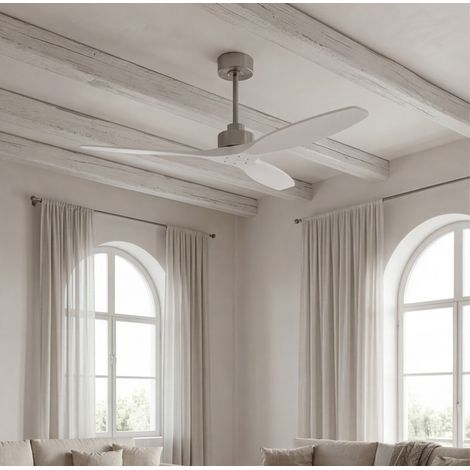 Forlight - Ventilador de Techo Stem Evo, Ø1320mm, Motor DC Silencioso, 30W, 6 Velocidades, Mando a Distancia Incluido, 20-32m², Función Verano/Invierno, Palas Blanco (1/5)