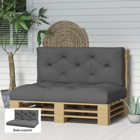 Set 2 Pezzi Cuscini da Giardino per Divani e Pallet in Poliestere con Imbottitura Spessa, Grigio