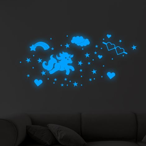 Licorne Etoiles Phosphorescentes Plafond Lune et Etoiles Lumineuses Autocollants Stickers Muraux Enfants Etoile Fluorescente pour Bébé Fille d'Enfants Chambres Plafond Décoration Muraux Salon (1/5)