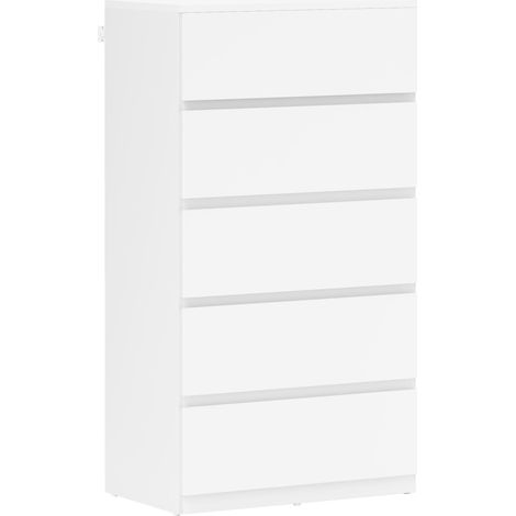 Commode buffet à 5 tiroirs, dimensions 55 x 34 x 100 cm, finition blanche élégante, design pratique pour salon, chambre ou entrée, offrant un rangement spacieux et organisé