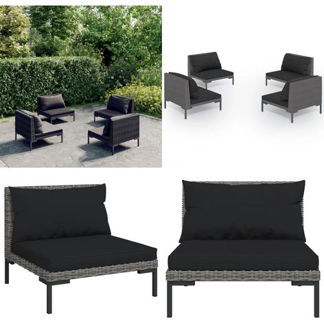 Salon de jardin 4 pcs avec coussins Résine tressée Gris foncé - Salon De Jardin - Mobilier De Jardin - Meubles D'extérieur - Set De Salon - Rotin PE - Home & Living (1/5)