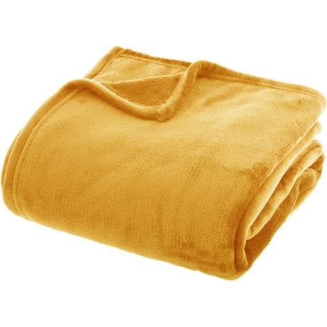 Plaid couverture en flanelle coloris Jaune - Longueur 230 x largeur 180 (1/4)