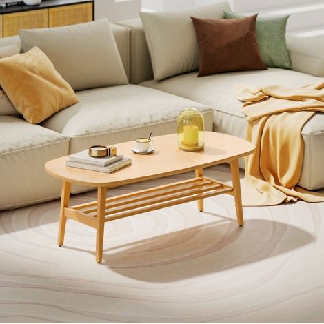 Ovale Couchtisch mit unterem Ablagefach, 120 x 60 x 42 cm, Naturholz HAVRYA (1/5)
