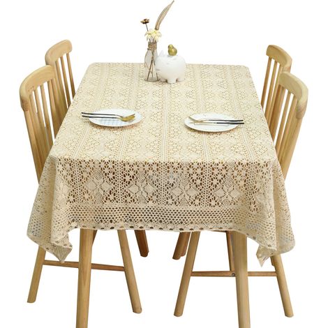 Nappe vintage dentelle au crochet, rectangulaire, mariage/banquet/décoration maison (1/5)