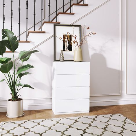 Commode en buffet commode - 55 cm x 33 cm x 80 cm - blanc - 4 tiroirs - Robuste