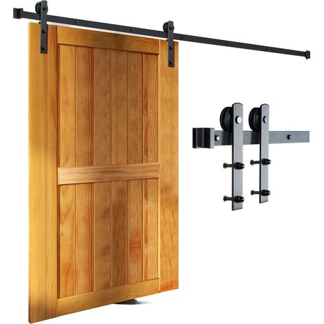 Kit de tringle à porte de grange coulissante 243,8 cm, charge max 149,7 kg, rail robuste pour porte unique, adapté aux panneaux de 112,8-131,1 cm de large et 3,3-4,6 cm d'épaisseur, avec roulettes sil (1/5)
