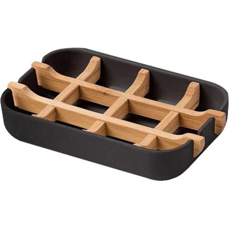 Porte-savon - Bambou - Noir - Auto-drainant - Dimensions 13,2x8,5x2,5 cm - Salle de bain, cuisine (1/4)