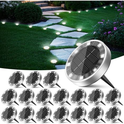 Lampe Solaire Exterieur Jardin Lot de 18, Lumiere Solaire Au Sol 8 LED, Étanche Spot Solaire Extérieur pour Chemins Allée Pelouse Terrasse Cour Piscine[Blanc Froid] (1/5)