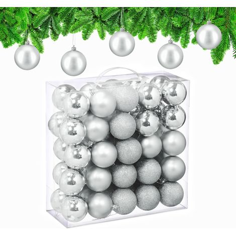 Relaxdays Christmas Baubles, Set of 50, Tree Ornaments, Holiday Decorations, Plastic, Shatterproof, 6 cm, Silver (1/5)