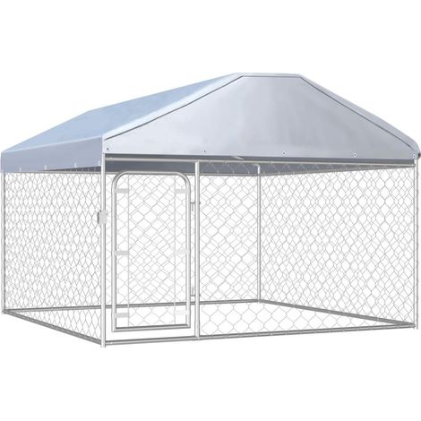 Helloshop26 – Chenil extérieur enclos pour chien 200 x 200 x 135 cm – Acier galvanisé résistant – Toit en polyéthylène UV – Porte verrouillable