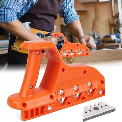 Cepillo de triple ángulo para paneles de yeso – Corte a 45° – 10 cuchillas de repuesto – Dimensiones 23 x 14,5 cm – Herramienta profesional de color naranja (1/5)