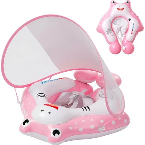 Chaise de natation pour bébé poisson rose avec auvent et pompe – Sangle de natation anti-basculement très sûre pour bébés de 12 à 36 mois (8-15 kg) (1/5)