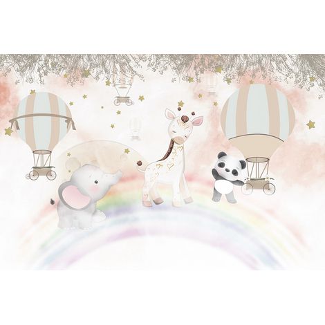 Papier peint panoramique Enfants - Animaux Montgolfières - 130 cm x 87 cm (1/2)