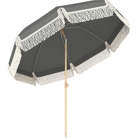 Outsunny 1.7 m Beach Umbrella, Adjustable Height Portable Parasol, Grey