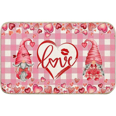 Tapis De Seuil - Gnome Et Coeur - Pour Intérieur Et Extérieur - Non Glissant - 40 X 60 Cm - Décor Festif Pour La Saint-Valentin (1/5)