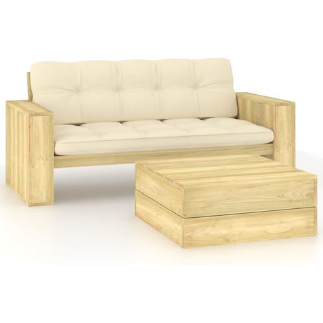 Salon de jardin 2 pcs avec coussins bois de pin imprégné (1/5)