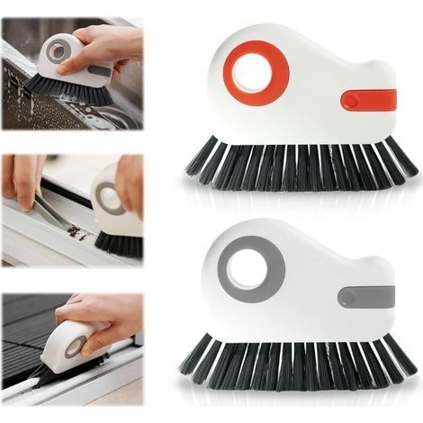 Lot de 2 brosses de nettoyage 2 en 1 – Poils durs en PET – Grattoir caché pour rails de fenêtres et portes coulissantes – Nettoyage efficace (1/4)