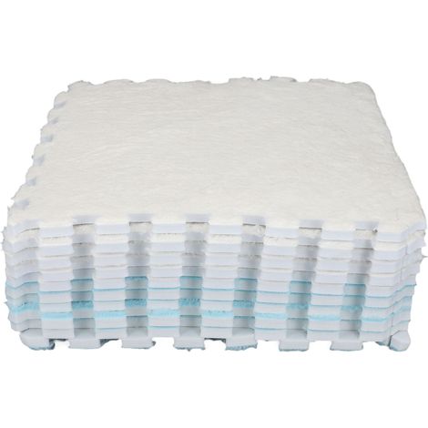 Lot de 10 tapis de sol en mousse peluche, lavables et emboîtables, à découper, doux et modulables, pour salon et chambre. 5 pièces bleu clair + 5 pièces blanches. (1/5)