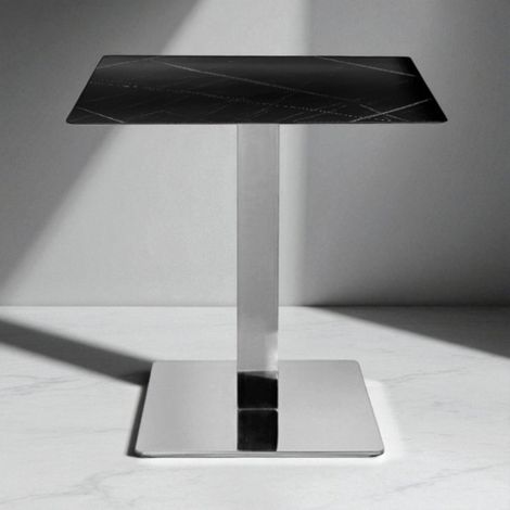 Tavolo pub ristorante bar 70x70 cm Top esterno HPL effetto Marmo NERO gamba argento H 74 (1/5)
