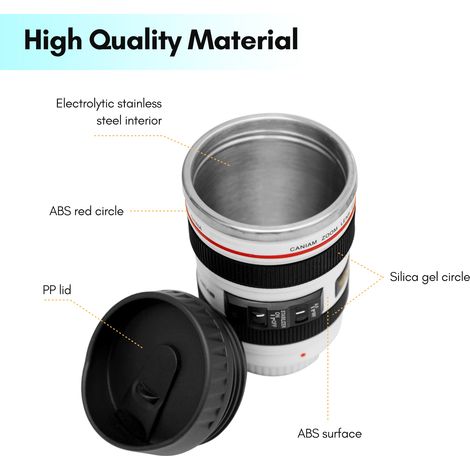 Tazza da caffè con obiettivo fotografico, tazza fotografica, tazze in acciaio inossidabile a prova di perdite, borraccia da viaggio per fotografi, regalo ideale per uomini e donne (1/5)