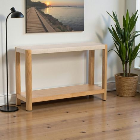 Console d'entrée en bois avec plateau effet travertin TREVI