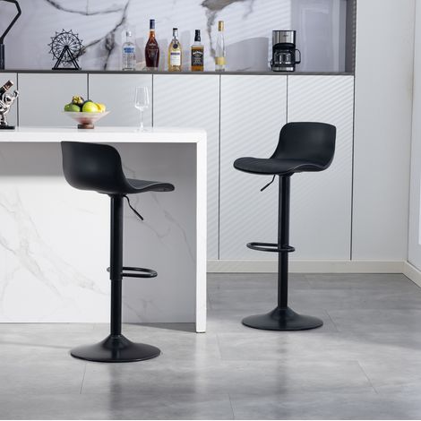 Pack de 2 taburetes de bar regulables, giratorios 360°, respaldo de plástico, negro DESVIAE (1/5)