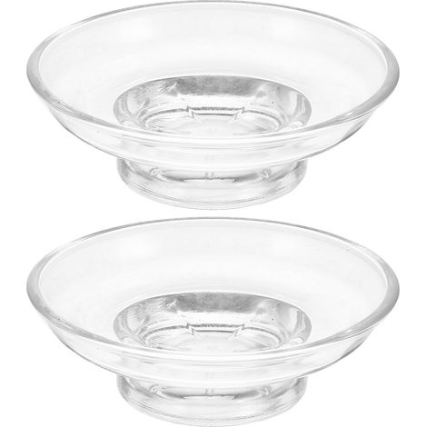 Porte-Savon en Verre Transparent Rond Lot de 2 pour Salle de Bain, évier de Cuisine, Savon Barre, Plateau de Drainage élégant, Format Compact, Facile à Nettoyer (1/5)