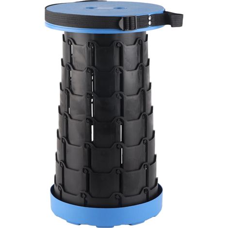 Tabouret pliant télescopique télescopique rond et portable d'extérieur en plastique, bleu, idéal pour la maison, la pêche et les voyages.