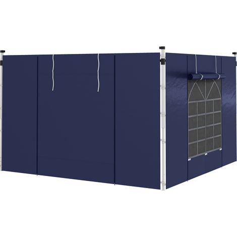 Gartenpavillon mit Fenstern und Türen, 2 blaue Vorhänge für einen 3x3 m oder 3x6 m großen Pavillon, Schutzhülle