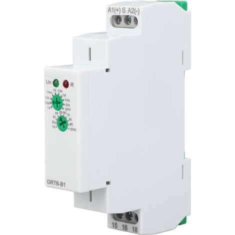 Relè temporizzato da 0,1 s a 10 giorni, interruttore monofunzione con indicatore LED, montaggio su guida DIN, uscita SPDT GRT6-B1. (1/5)