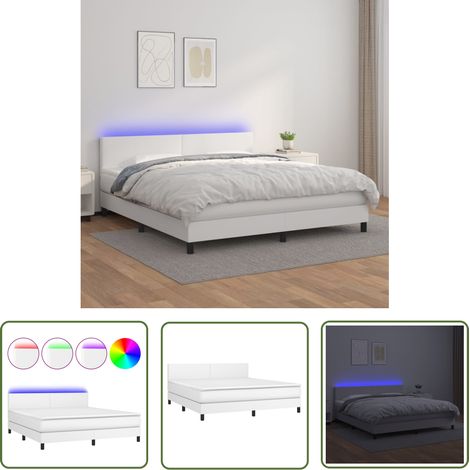 The Living Store Boxspringbett mit Matratze & LED Weiß 180x200 cm Kunstleder - Boxspringbett - Doppelbett - Bettenrahmen - Lederbettwäsche - Luxusbett (1/5)