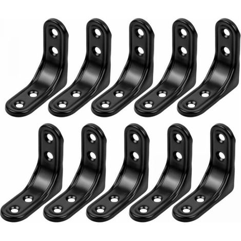Right Angle Bracket, 10 Pcs Right Angle Bracket, Black Stainless Steel Corner Brace, 50mm Black Fixing Bracket, 90 Degree Right Angle Bracket L-Shaped Wall Shelf (1/3)