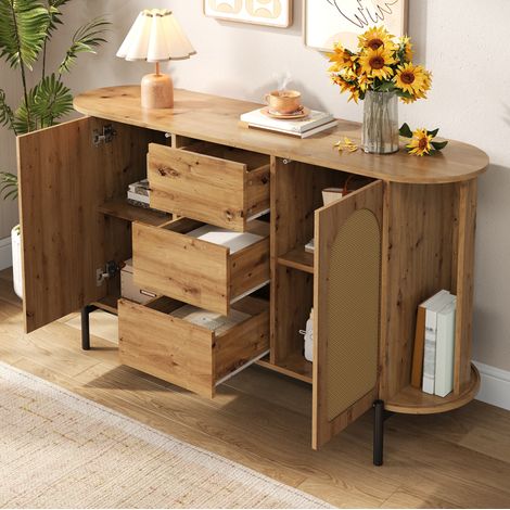 Buffet enfilade ovale 140 cm rotin MDF naturel OKMYHOME (1/5)