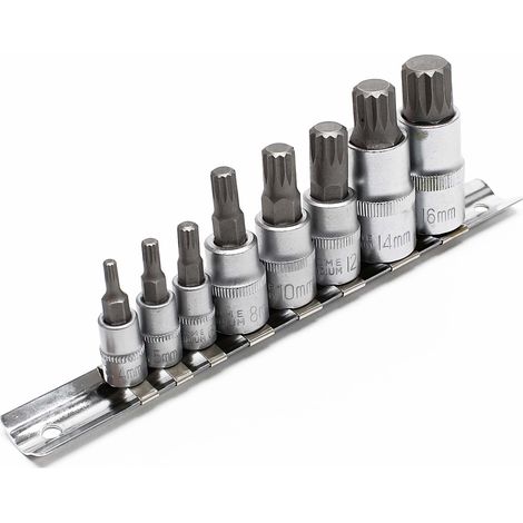 Wiltec Steckschlüsselsatz XZN Innen Vielzahn 8-tlg M4-M16 Nüsse Bits Werkzeug Set, hochwertige Steckschlüssel für Werkstatt, Stecknüsse für Schraubarbeiten