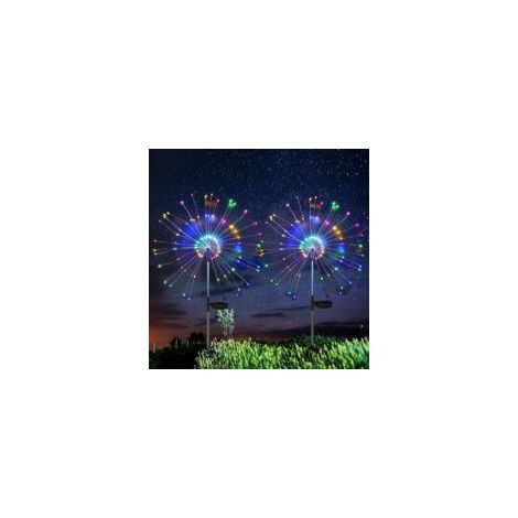Luci solari da esterno, 2 pezzi, 150 LED, luci a effetto fuoco d'artificio, 2 modalità per decorazioni natalizie da esterno per patio, prato (multicolore) - Crezuo
