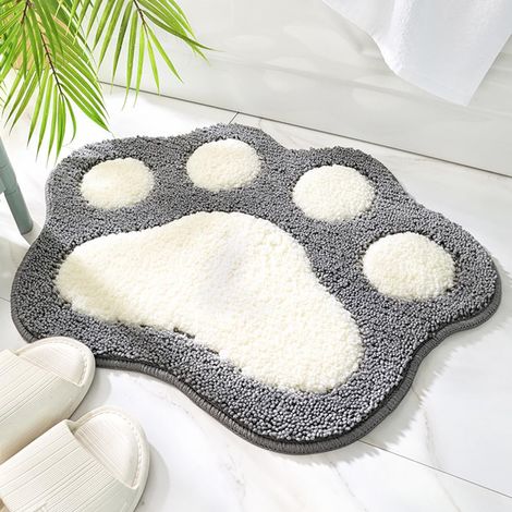 Tapis de Bain Antidérapant pour Sol de Salle de Bains, 40 x 60 cm Tapis de Bain Lavable Forme de Patte de Chat, Super Absorbant et Doux Tapis de Douche Microfibre, Lavable en Machine (Gris)