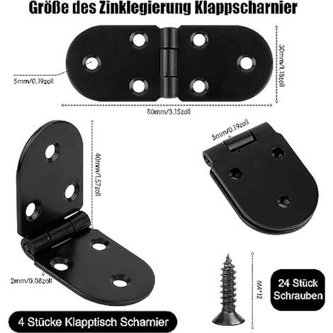 Lot de 4 Charnières de Table Pliantes en Acier Inoxydable - Charnières Rondes à Visser à 180 Degrés (1/5)