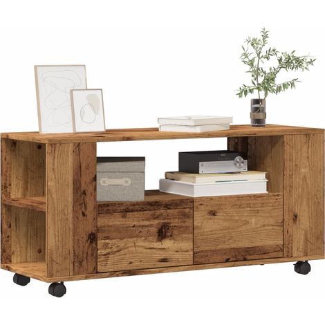 TV-Schrank mit Rollen Altholz-Optik 102x34,5x43cm Holzwerkstoff
