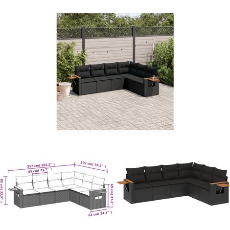 6-tlg. Garten-Sofagarnitur mit Kissen Schwarz Poly Rattan - Gartenmöbel - Esszimmergarnituren - Rattan Möbel - Outdoor Möbel - Lounge Set - Home & Living (1/3)
