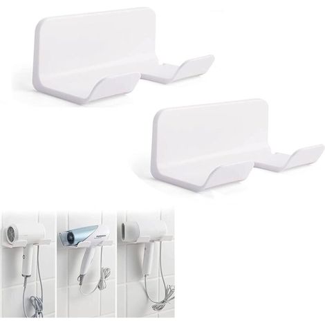 Support pour sèche-cheveux (pièces), support pour sèche-cheveux sans perçage, support mural pour sèche-cheveux, organisateur de rangement pour sèche-cheveux, support pour sèche-cheveux en plast (1/4)