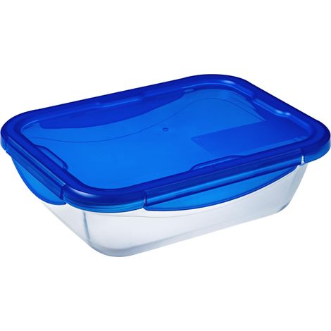 Boîte Rectangulaire en Verre avec Couvercle Hermétique et Étanche Ø 20 cm - Cuisinez au Four, Conservez et Emportez, Bleu (1/5)