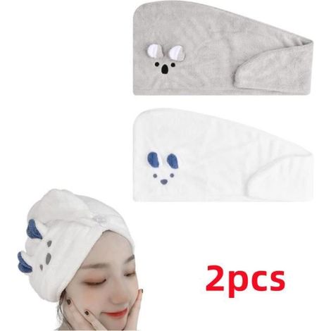 Serviette séchage cheveux - MARQUE - Modèle - Molleton de corail - 24x64 cm - Lot de 2 (1/4)