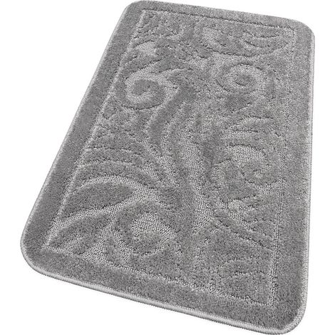 Tappeto Bagno Damascato Scendiletto Camera Barocca Morbido Assorbente Antiscivolo Grigio - 50x80 Cm